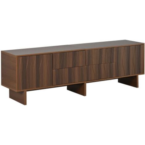 Meuble TV 180 x 40 x 56 cm, 4 tiroirs et 2 portes, design ondulé, meuble TV, meuble bas, meuble de salon, meuble pour téléviseur, adapté aux téléviseurs jusqu'à 75 pouces, noyer foncé (1/5)