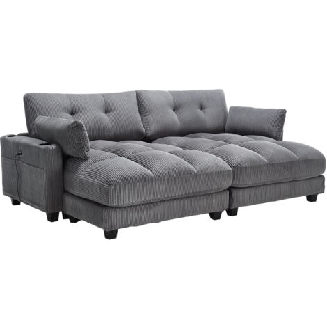 Canapé Palm en velours côtelé (Corduroy) gris – avec chaise longue, coussins moelleux, confort premium ZIPSOFA