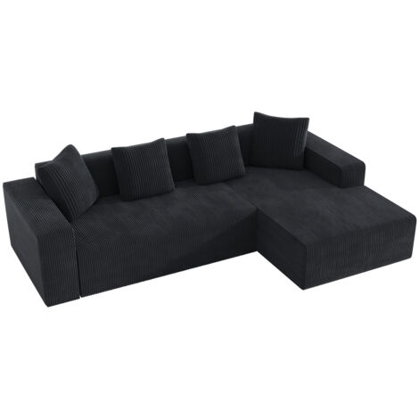 Canapé Fully compressed boneless sofa cloud combination L-shaped Corduroy Black 261.00x146.00x65.00 ZIPSOFA