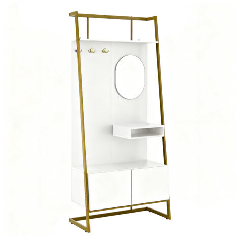 portemanteau avec miroir et rangement MDF blanc 78.00 x 38.50 x 180.50 cm (1/5)