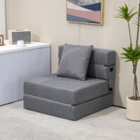 Convertible Slipper Chair Sofa Bed Gray, 1-Seater Armchair with 1 Removable Cushion