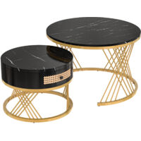 TABLE Ensemble de tables basses MDF Noir 70x70x45.5 cm et 50x50x38.5 cm