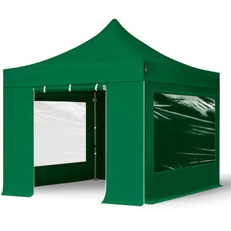 TOOLPORT PopUp Gazebo Party Tent 3x3m - with panorama windows PREMIUM 100% waterproof roof marquee dark green (1/5)