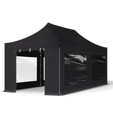 TOOLPORT 3x6 m PVC 800 Pop up gazebo party tent PREMIUM Steel 40 mm, incl. Sidewalls with Panorama Windows, fire resistant, black (1/5)