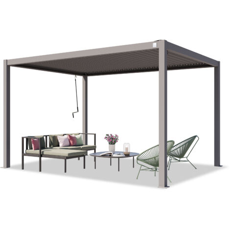 PRIMEYARD Pergola 3x4 m aluminium posts with louvered steel roof grey canopy
