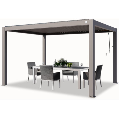 PRIMEYARD Pergola 3x4 m aluminium posts with louvered aluminium roof grey canopy