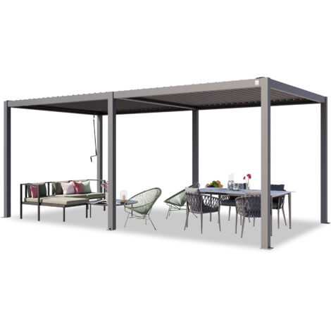 PRIMEYARD Pergola 3x6 m aluminium posts with louvered steel roof grey canopy