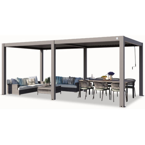 PRIMEYARD Pergola 3x6 m aluminium posts with louvered aluminium roof grey canopy
