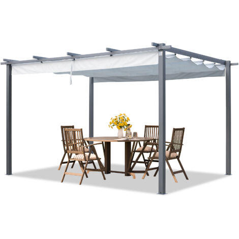 PRIMEYARD Pergola 3x4 m canopy with grey retractable roof steel frame