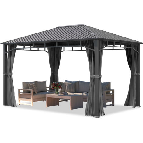 TOOLPORT Hardtop Garden Gazebo 3x4 m with Steel Roof and Aluminium Frame - 4 Side Panels in Grey (1/5)