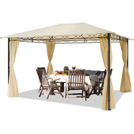 TOOLPORT Garden pavilion 3x4 m waterproof pavilion with 4 side panels / curtains garden tent approx. 180g/m² in beige roof tarpaulin Party Tent - champagne colours