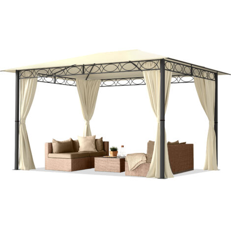 TOOLPORT Garden pavilion 3x4 m waterproof PREMIUM pavilion with 4 side-panels/curtains garden tent approx. 220g/m² roof tarpaulin in beige party tent