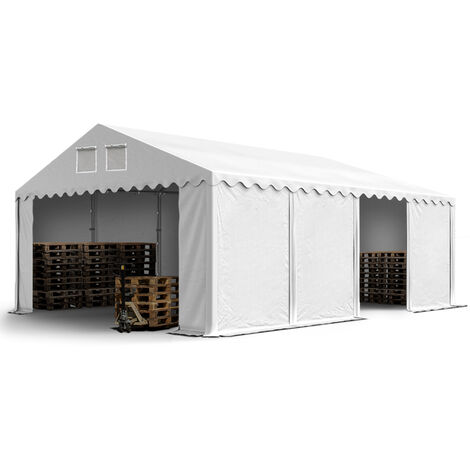 XXL TOOLPORT 5x8 m 2.6m Sides heavy duty storage tent marquee PVC approx. 550g/m² white with statics (ground: concrete)