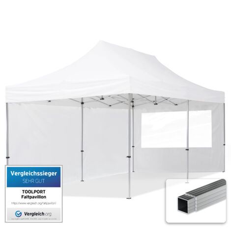 TOOLPORT pop up gazebo 3x6m with two side panels & aluminium frame folding garden tent Water repellent white