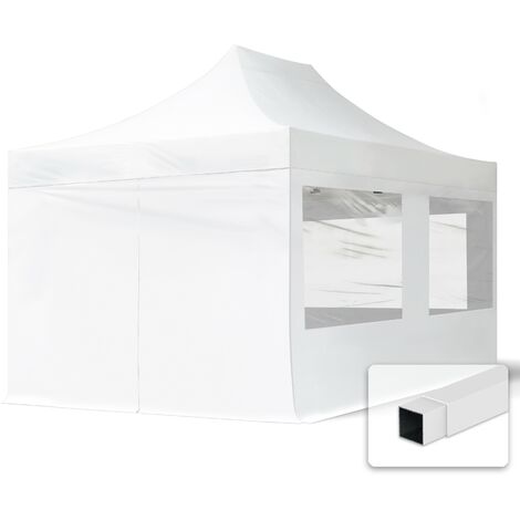3x4.5m Pop Up Gazebo ECONOMY Steel 30 mm, incl. Sidewalls with Panorama Windows, white High Performance Polyester approx. 300g/m²