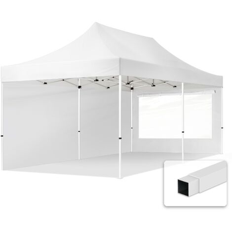 3x6m Pop Up Gazebo ECONOMY Steel 30 mm, incl. Sidewalls with Panorama Windows, white High Performance Polyester approx. 300g/m²