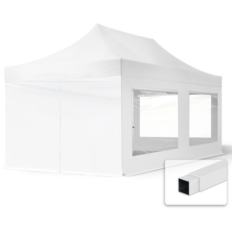 3x6m Pop Up Gazebo ECONOMY Steel 30 mm, incl. Sidewalls with Panorama Windows, white High Performance Polyester approx. 300g/m²