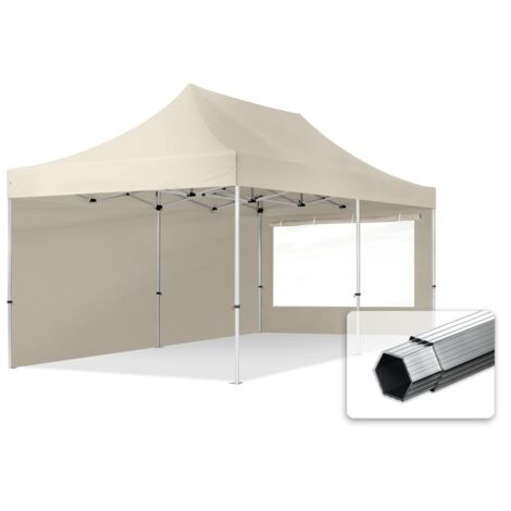 3x6m Pop Up Gazebo PROFESSIONAL Aluminium 40 mm, incl. Sidewalls with Panorama Windows, cream High Performance Polyester approx. 400g/m² (1/5)