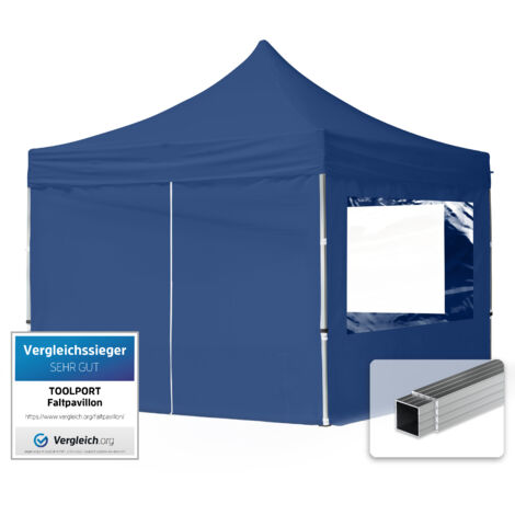 TOOLPORT pop up gazebo 3x3m with four side panels & aluminium frame folding garden tent Water repellent blue (1/5)