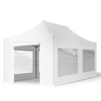 TOOLPORT 3x6 m PVC 800 Pop up gazebo party tent PREMIUM Steel 40 mm, incl. Sidewalls with Panorama Windows, fire resistant, white