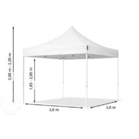 3x3m Pop Up Gazebo ECONOMY Steel 30 mm, incl. Sidewalls with Windows, white High Performance Polyester approx. 300g/m²