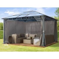 Garden pavilion 4x4 m aluminium polycarbonate roof poles approx. 8 mm pavilion garden tent 4 sides grey