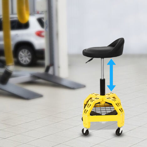 Werkstatthocker Verstellbarer Rollhocker, Reparaturstuhl für Werkstatt und Autowerkstatt, höhenverstellbarer 360° drehbarer Werkstattsitz