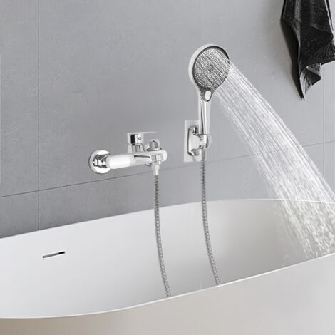Badewannenarmatur Chrom Wasserfall Mischbatterie Wannenarmatur mit Handbrause DE