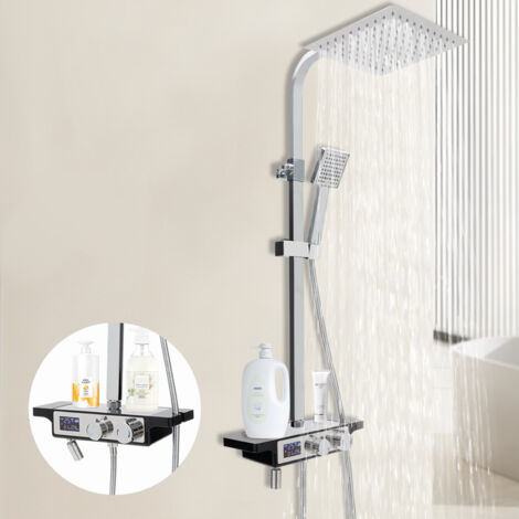 Duschsystem mit Ablage 3 Funktionen Wandmontage LED Duschset Regendusche Armatur Duschbrausen,Einhebelmischer