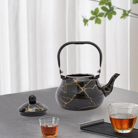 2L Wasserkessel Teekessel Emaille Teekanne Teekessel Tee Kaffeekanne Schwarz