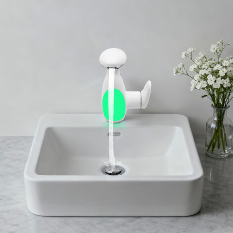Wasserhahn Bad 3 Modus, LED Waschtischarmatur mit ausziehbarer brause, Wasserfall Mischbatterie Bad, 360° Drehbar, Kreativer Wasserhahn Waschbecken mit mehrfarbige beleuchtung (1/5)