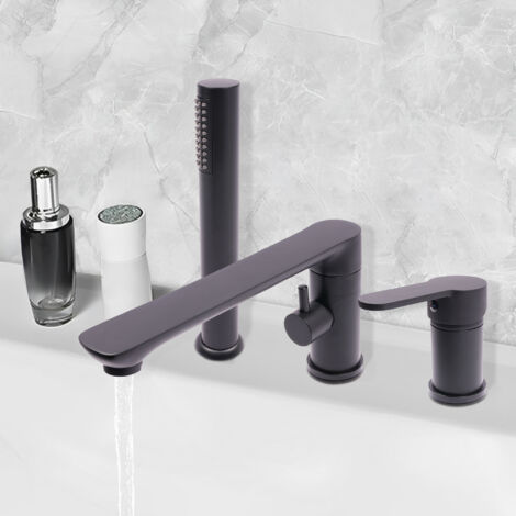 3in1 Handbrause Wannenarmatur Duscharmatur 3 Loch Badewannen Armatur Set Rund Schwarz