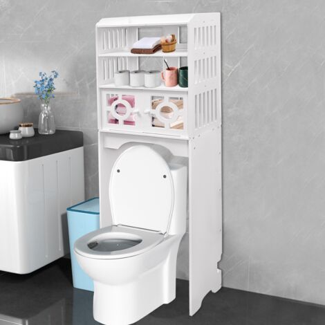 Weiß Modern 4-stöckiges Toilettenkabinett PVC Aufbewahrungskabinett Aufbewahrun (1/5)