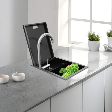 Stainless Steel Cover Sink, Single Bowl Sink, Single Bowl Hidden Sink, Product Overall Size: 324421cm/ 12.617.328.27in (1/5)