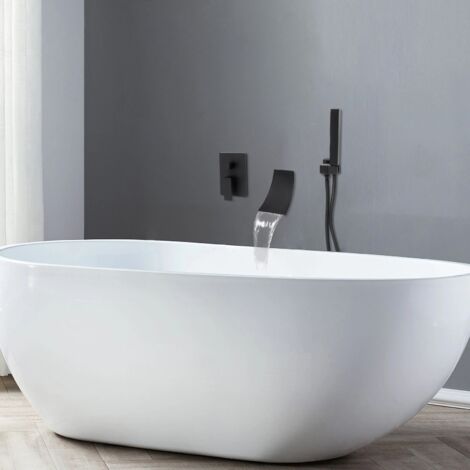 Badewannenarmatur Schwarz Wasserfall Duschset Brause Wasserhahn Mischbatterie DE