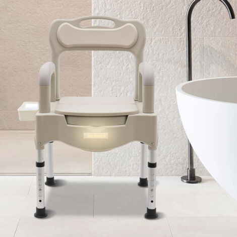 Sedia wc comodino, sedia wc portatile, wc notte fino a 299.4 kg, altezza regolabile, toilette per anziani/disabili per uso domestico, con luce sensore (1/5)