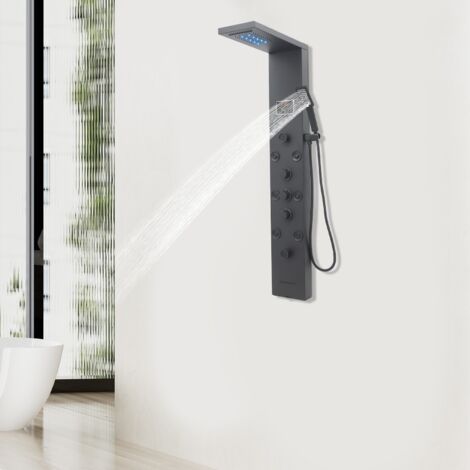 Colonna doccia acciaio inossidabile LED, doccia a pioggia, massaggio con termostato, pannello doccia, rubinetteria bagno