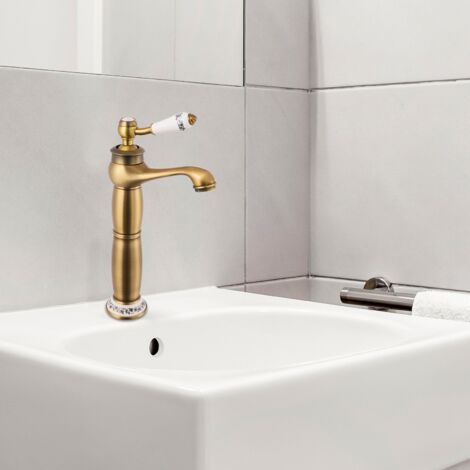 Rubinetto lavandino ottone antico, lavandino bagno retro, miscelatore, rubinetto, rubinetto lavandino (1/5)