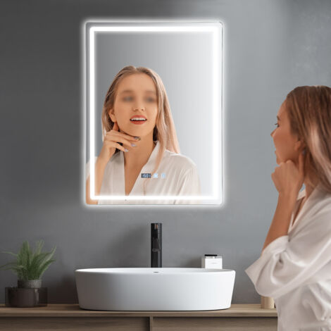 Specchio parete LED touch antiappannamento con illuminazione regolabile, specchio bagno con orologio (1/5)