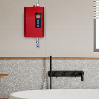 Scaldacqua senza serbatoio 5000W rosso, scaldacqua elettrico con telecomando
