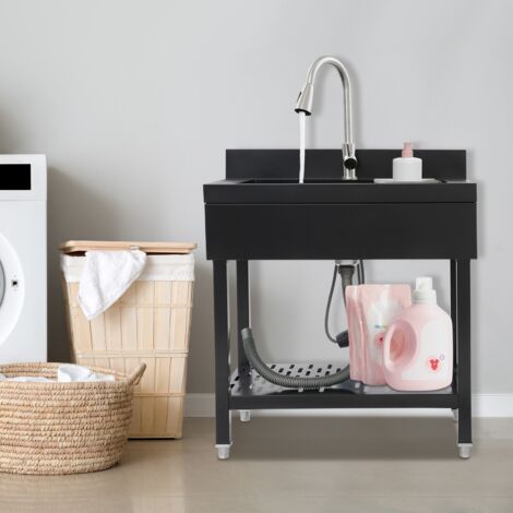 Fregadero de acero inoxidable independiente para uso doméstico, fregadero de acero inoxidable para lugar de trabajo, fregadero para uso doméstico con un tazón y grifo