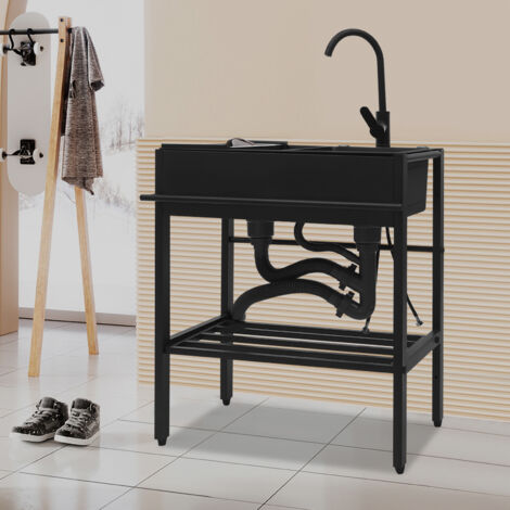 Mesa de preparación de cocina con fregadero, fregadero de cocina, 2 cubetas, fregadero de cocina para restaurante, fregadero comercial de acero inoxidable con grifo (1/5)