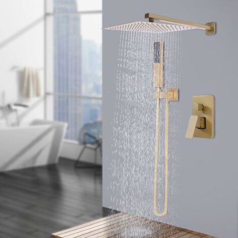 Set de grifo de ducha empotrado dorado con termostato, ducha de lluvia, cascada, sistema de ducha