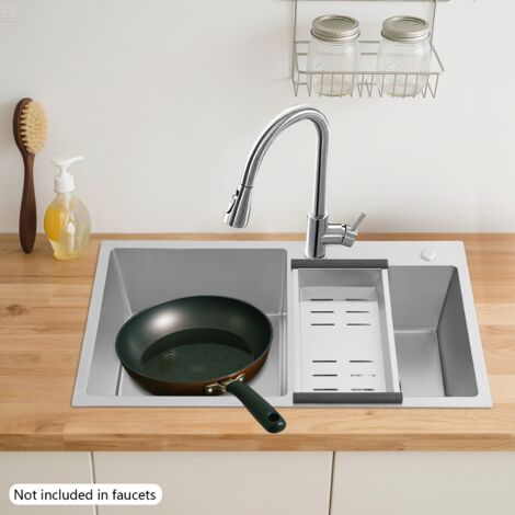 Juego de fregadero empotrado de acero inoxidable, fregadero de cocina doble, fregadero con zona de escurrido