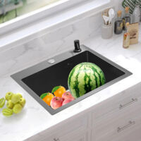 Fregadero empotrado, fregadero de cocina, fregadero de acero inoxidable, fregadero con juego de grifería de desagüe negro