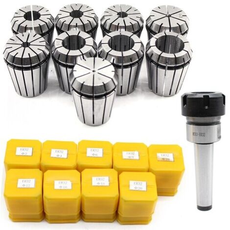 9pcs 2mm-20mm ER32 Spring Collets Set & MT3 M12 ER32 Collet Chuck Morse Taper (1/5)