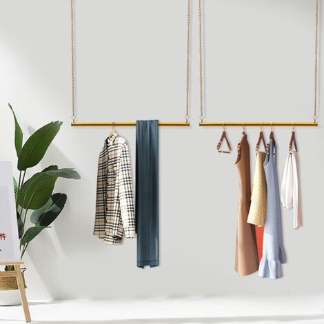2Pcs Gold Clothes Display Rail Garment Hanging Clothing Rack for Store Shop Home (1/5)