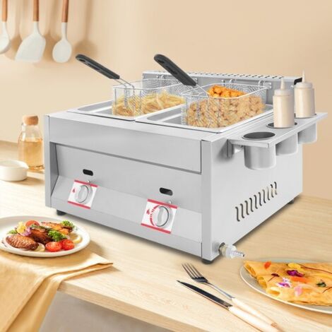 2X 6L Commercial LPG Gas Fryer Stainless Steel Catering Frying Tool Double Tank
