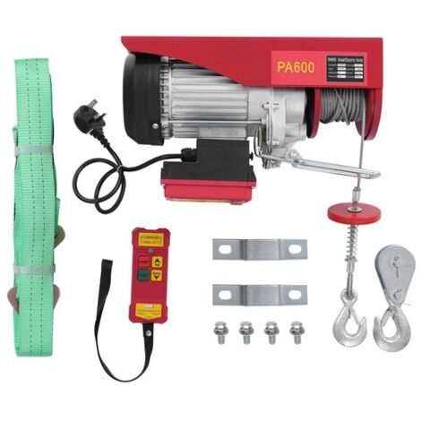 600kg Electric Hoist with Wireless Control & Two Slings for Garage, Warehouses
