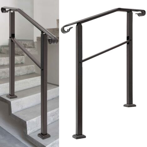 Handrail Stair Railing Staircase Handrail 3-Step for Indoor/Outdoor Dark Brown